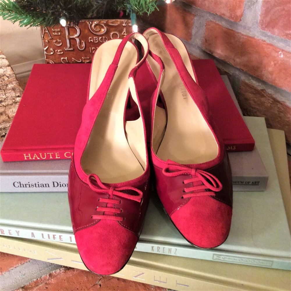 Massimo Baldi Suede Patent Saddle Slingbacks
